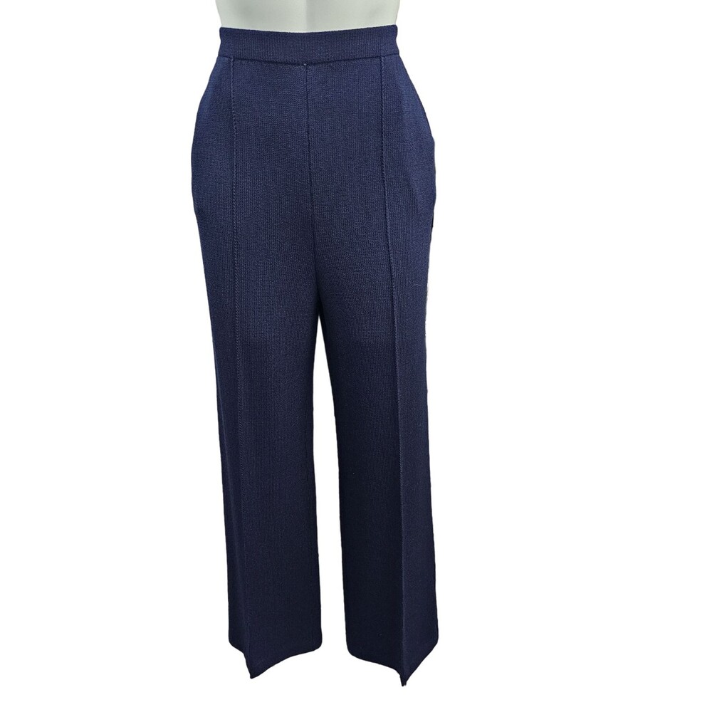 St. John 8 Collection Navy Wide Leg Pintuck Dress Pants Slacks Trousers Designer